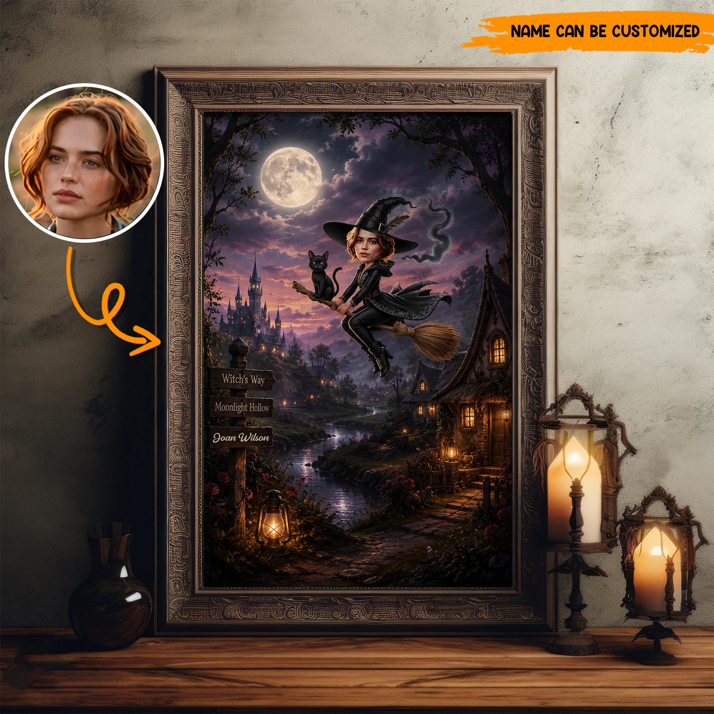Moonlight Hollow – Personalized Witch Portrait Poster Canvas