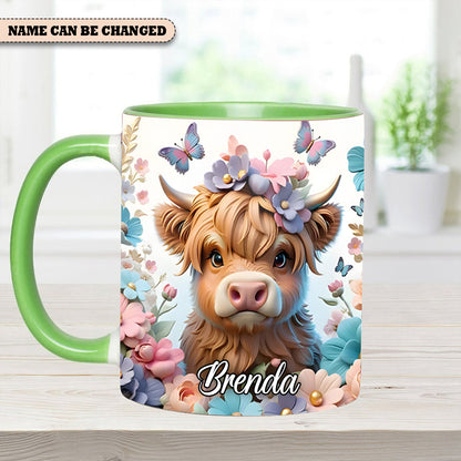 Highland Cow Flower - Personalized Accent Mug