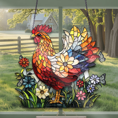 Chicken Flower Suncatcher - Personalized Shape Stained Glass Suncatcher