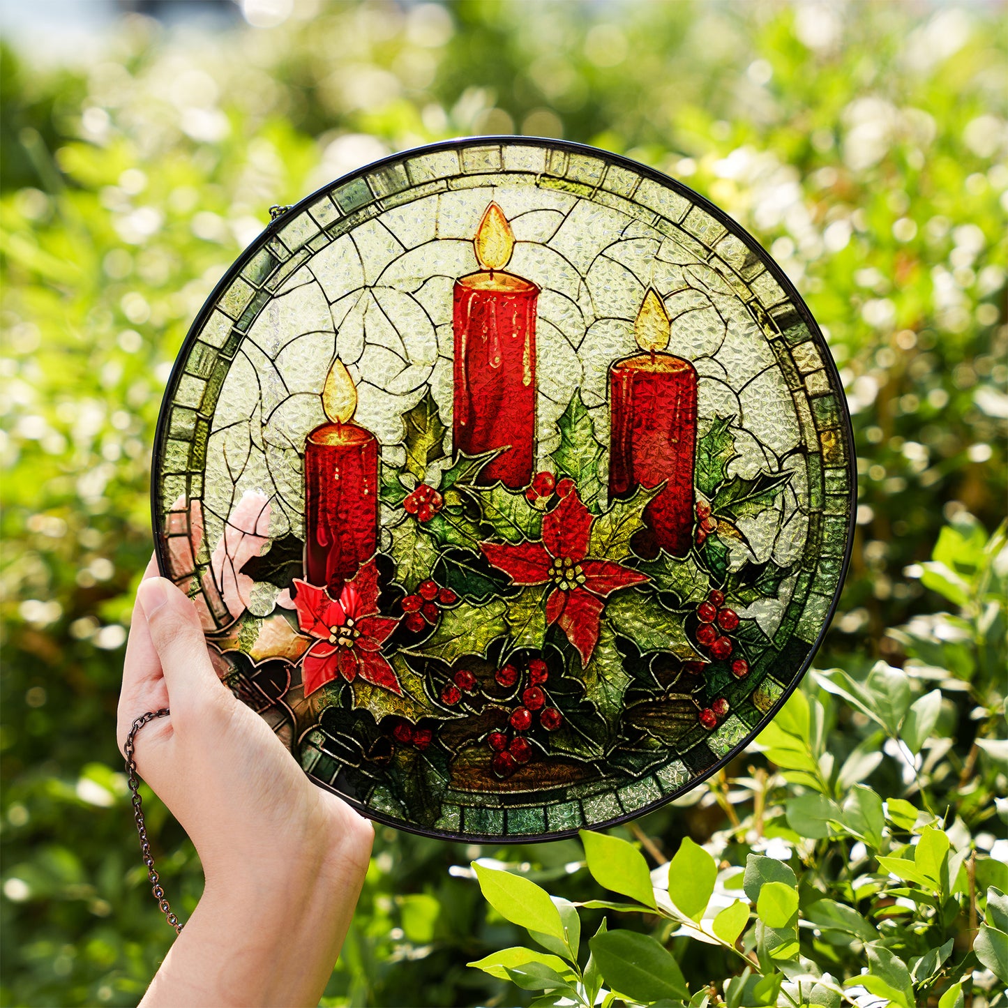 Christmas Tree & Candle Stained Glass Suncatcher