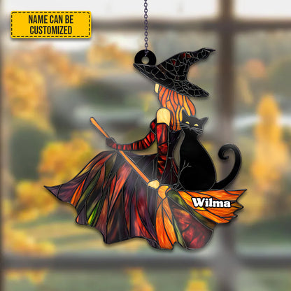 Beautiful Witch With Black Cat - Personalized Witch Acrylic Window