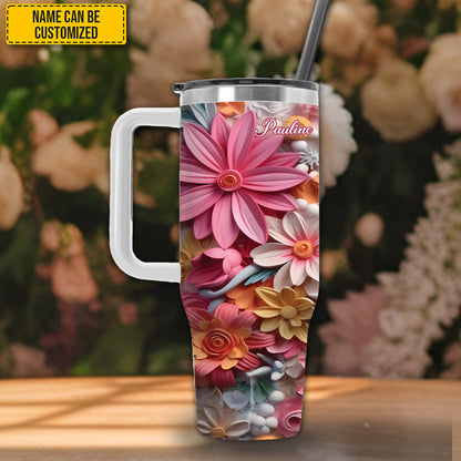 Colorful Flowers - Personalized Tumbler With Handle 40oz