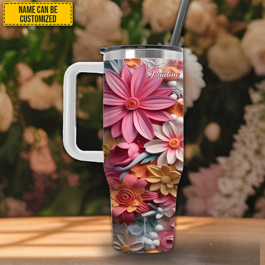 Colorful Flowers - Personalized Tumbler With Handle 40oz
