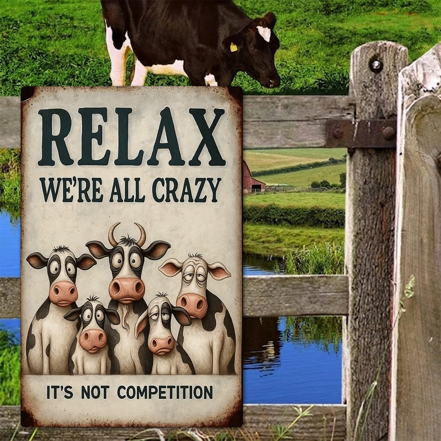 We're All Crazy - Cow Metal Sign
