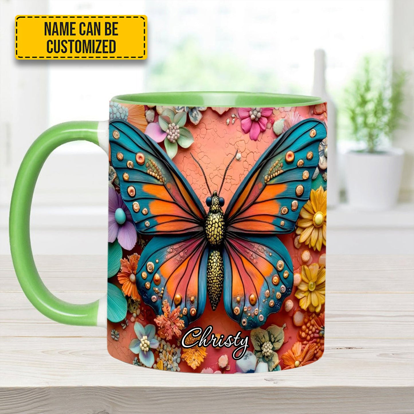 Colorful Butterfly - Personalized Butterfly Accent Mug