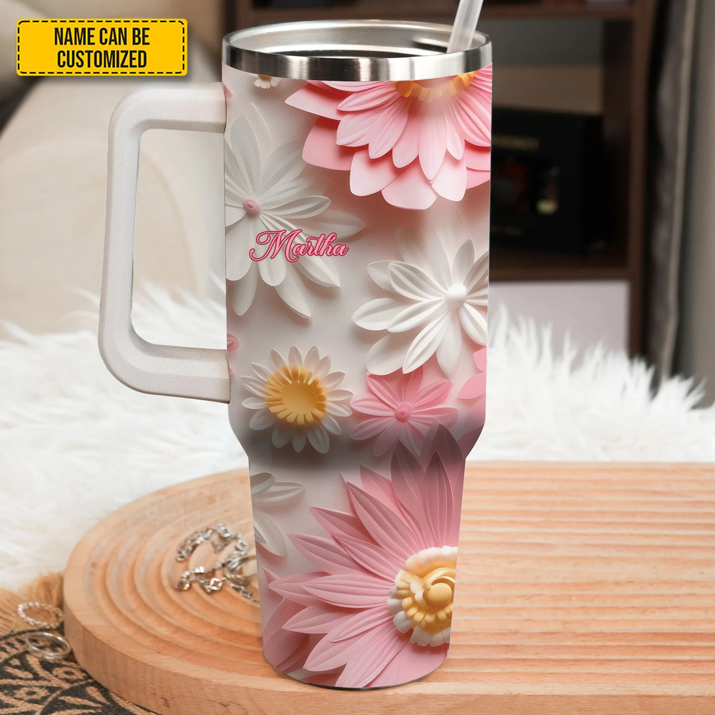 Beautiful Flowers - Personalized Tumbler With Handle 40oz