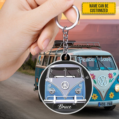 Personalized Retro Hippie Bus Keychain