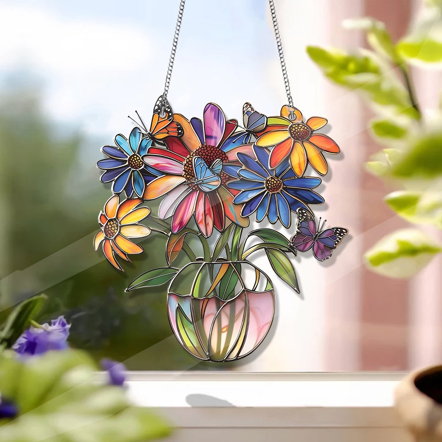 Sunflower And Butterfly Acrylic Window Hanging