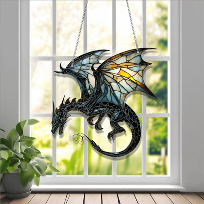 Fantasy Dragon Stained Glass Window Hanging Decor
