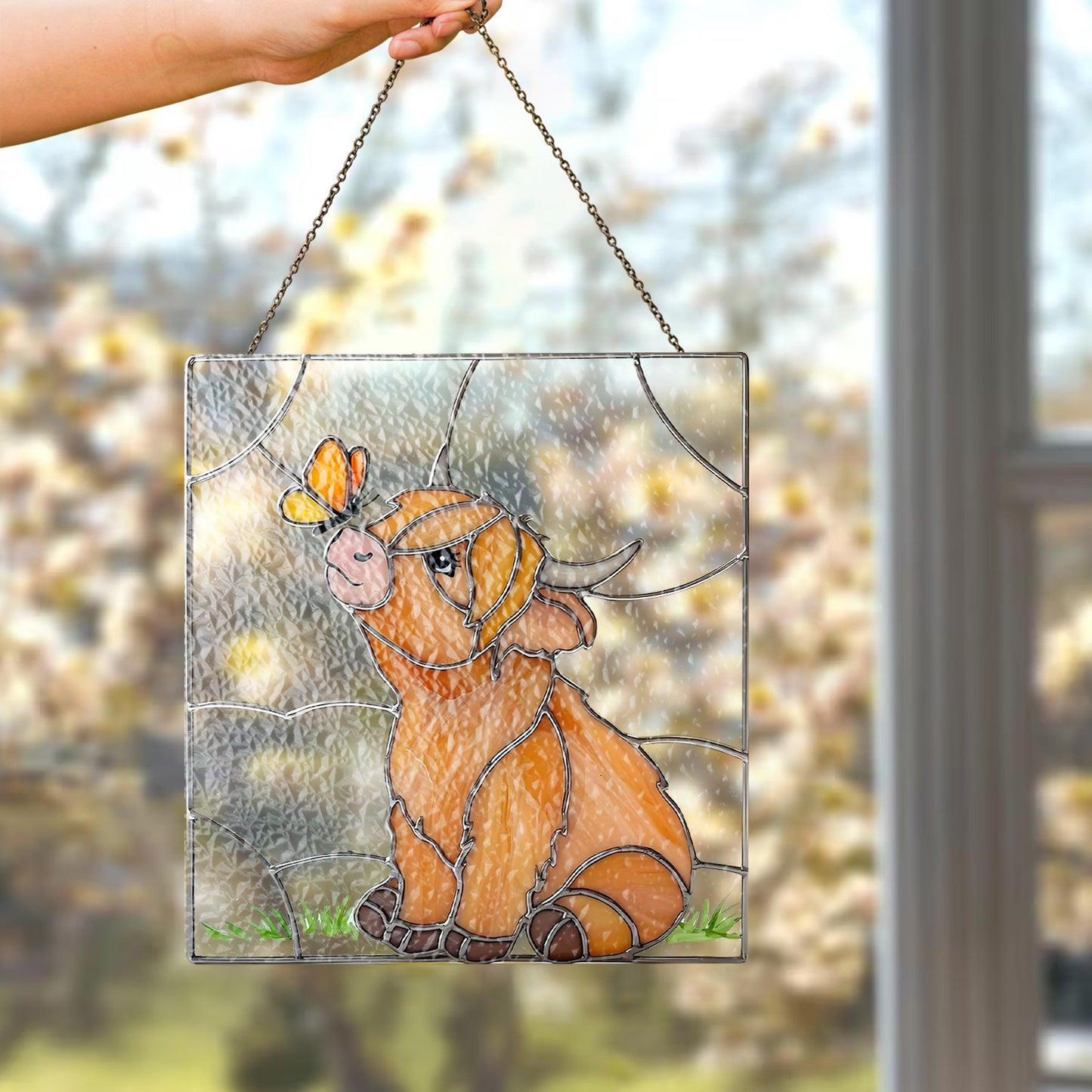 Highland Cow Stained Glass Suncatcher