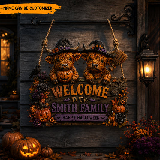 Personalized Highland Cow Halloween Wooden Sign