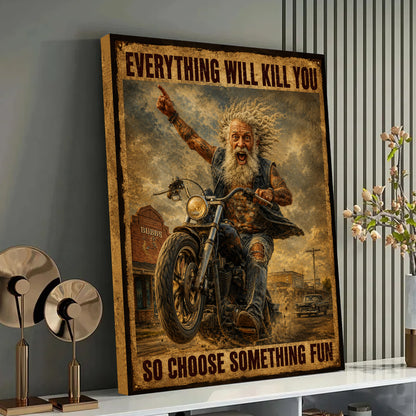 Vintage Old Man Biker Poster & Canvas