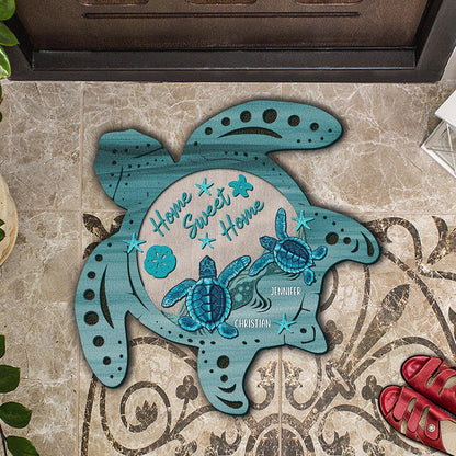Turtle Awesome Couple - Personalized Turtle Shaped Doormat