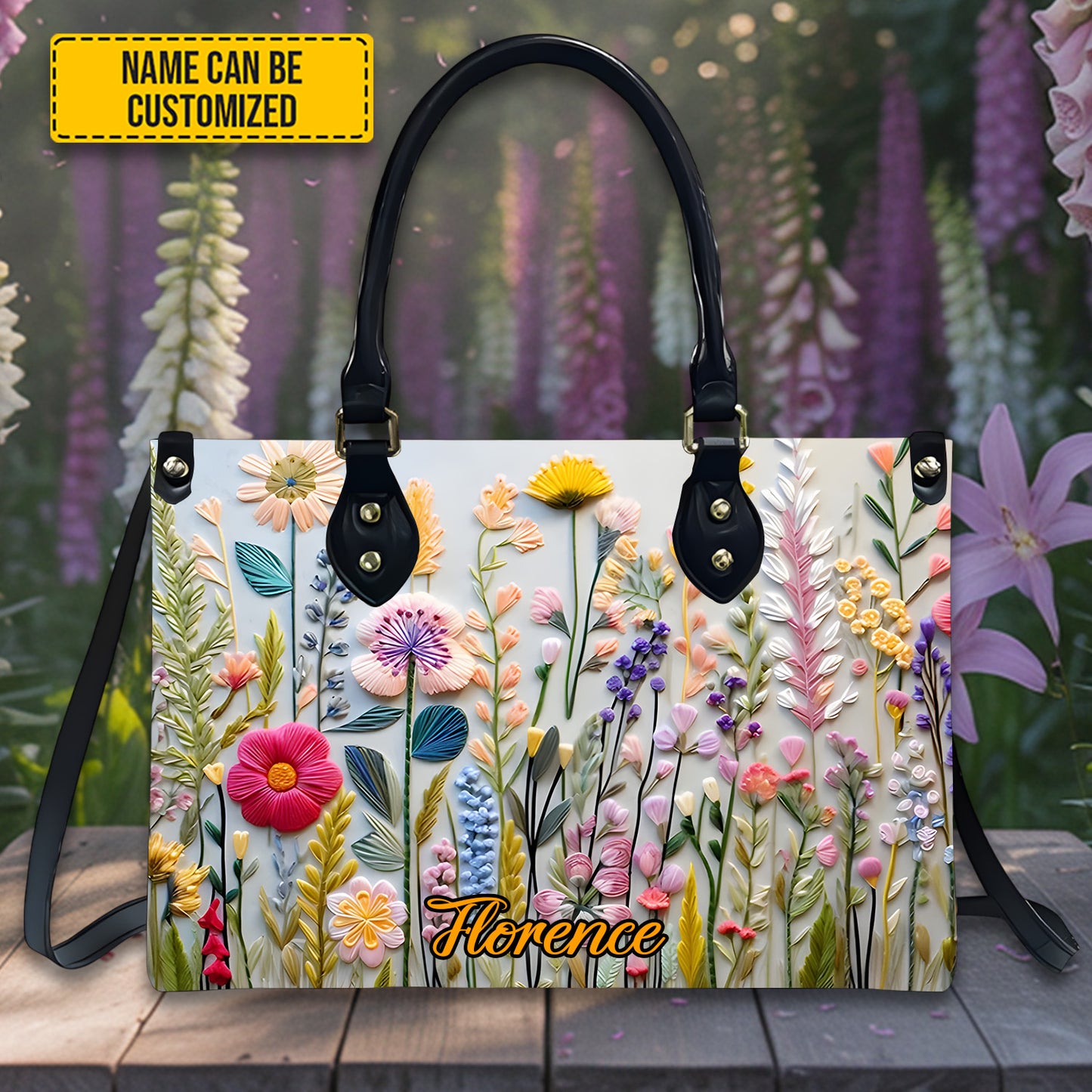Personalized Floral Leather Handbag