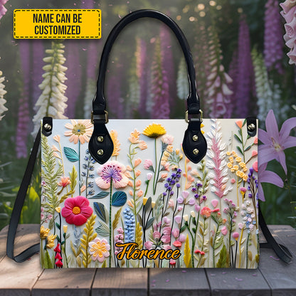 Personalized Floral Leather Handbag