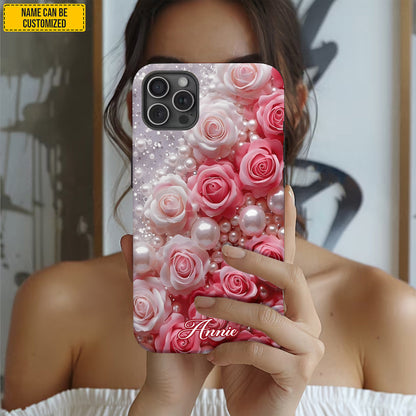 Personalized Flowers & Pearl Phone Case