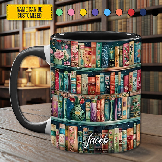 Personalized Bookshelf Mug – Cozy Library Lover’s Dream