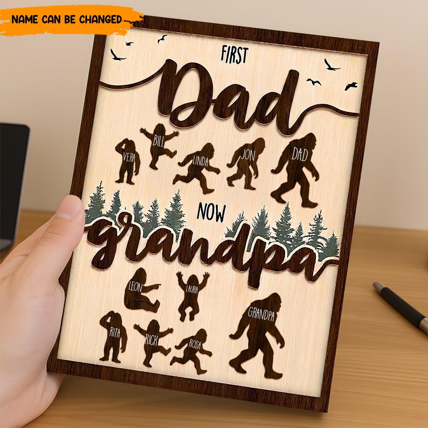 First Dad Now Grandpa – Personalized Bigfoot Wooden Plaque