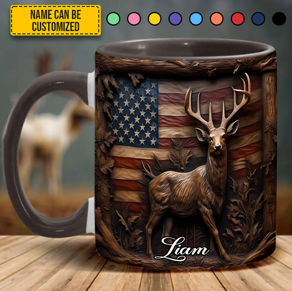 Deer & American Flag - Personalized Deer Accent Mug