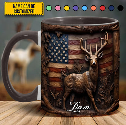 Deer & American Flag - Personalized Deer Accent Mug
