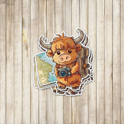 Cute Baby Highland Cow Adventure Sticker
