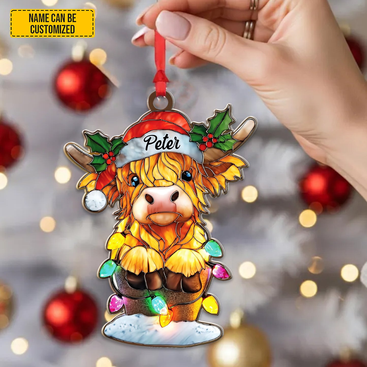 Personalized Highland Cow Christmas Ornament