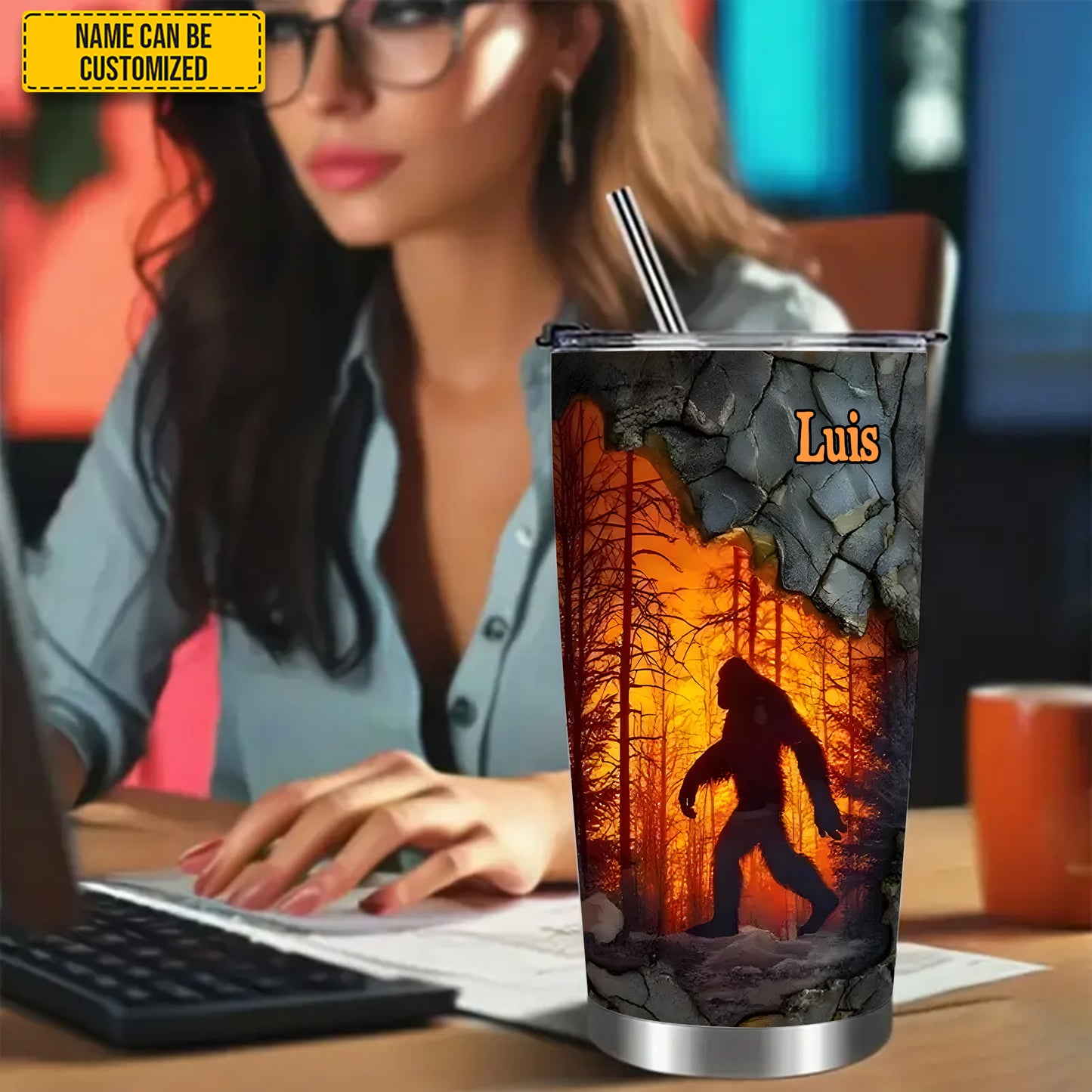 Bigfoot Forest Fire - Personalized Bigfoot Tumbler