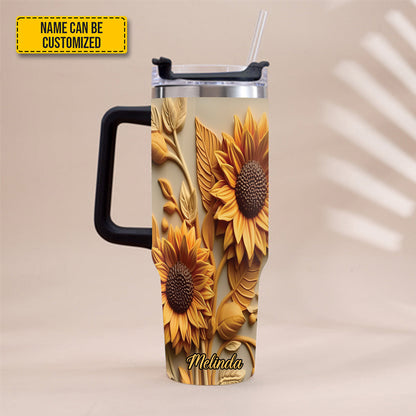 Love Sunflower - Personalized Tumbler With Handle 40oz