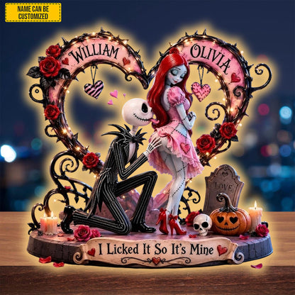 Personalized Gothic Couple LED Light Box, Custom Skeleton Love Night Light, Romantic Halloween Gift for Couples