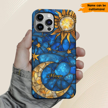 Celestial Grace – Personalized Moon & Sun Phone Case