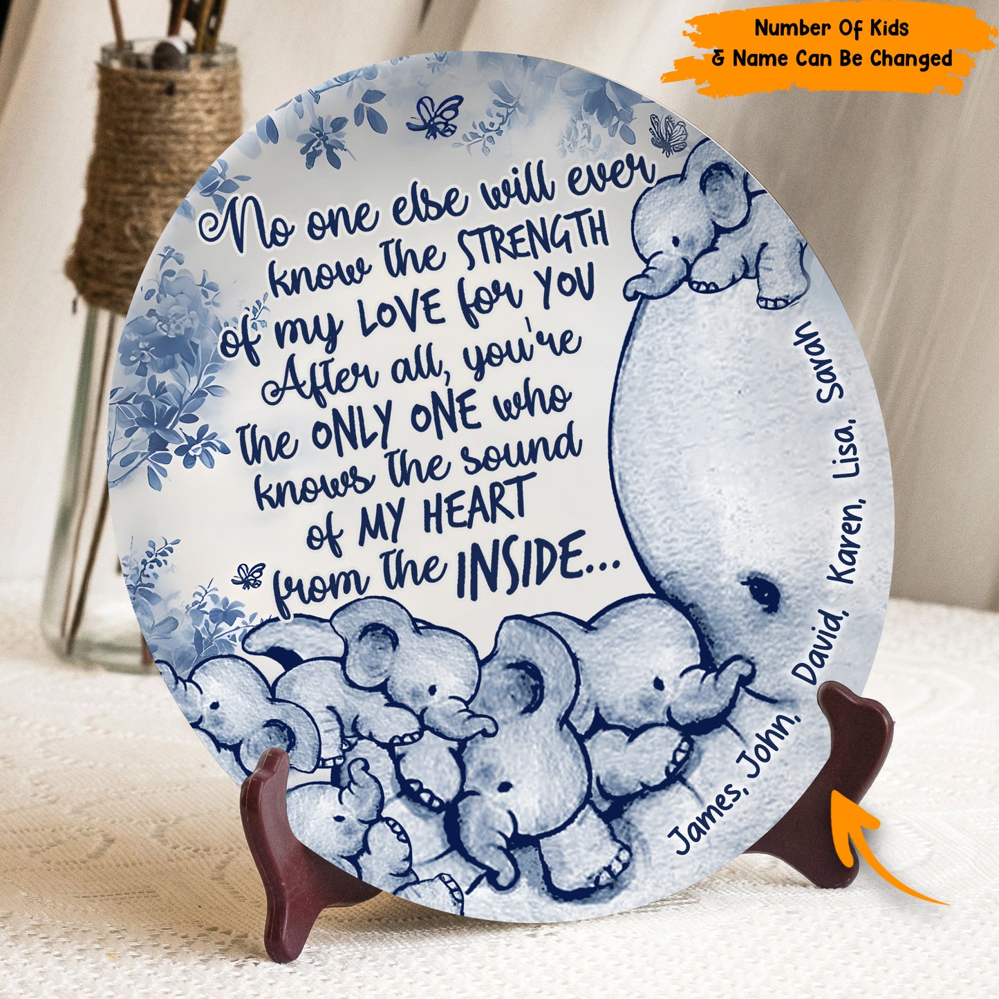 No One Else Will Ever Know - Personalized Mother Elephant Ceramic Round Plate