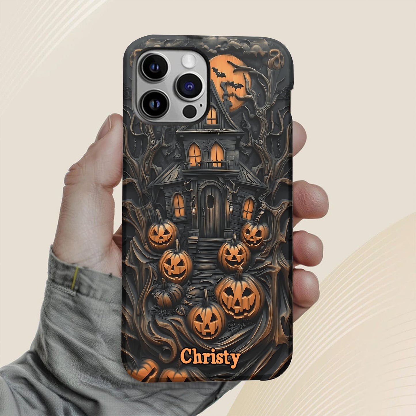 Personalized Haunted House & Pumpkins Halloween Phone Case