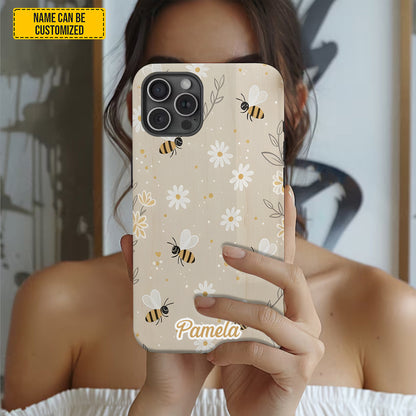 Beige Bee and Daisy Floral - Personalized Phone Case