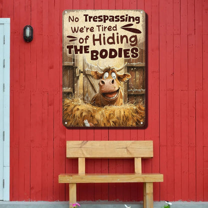 No Trespassing Cow - Metal Sign