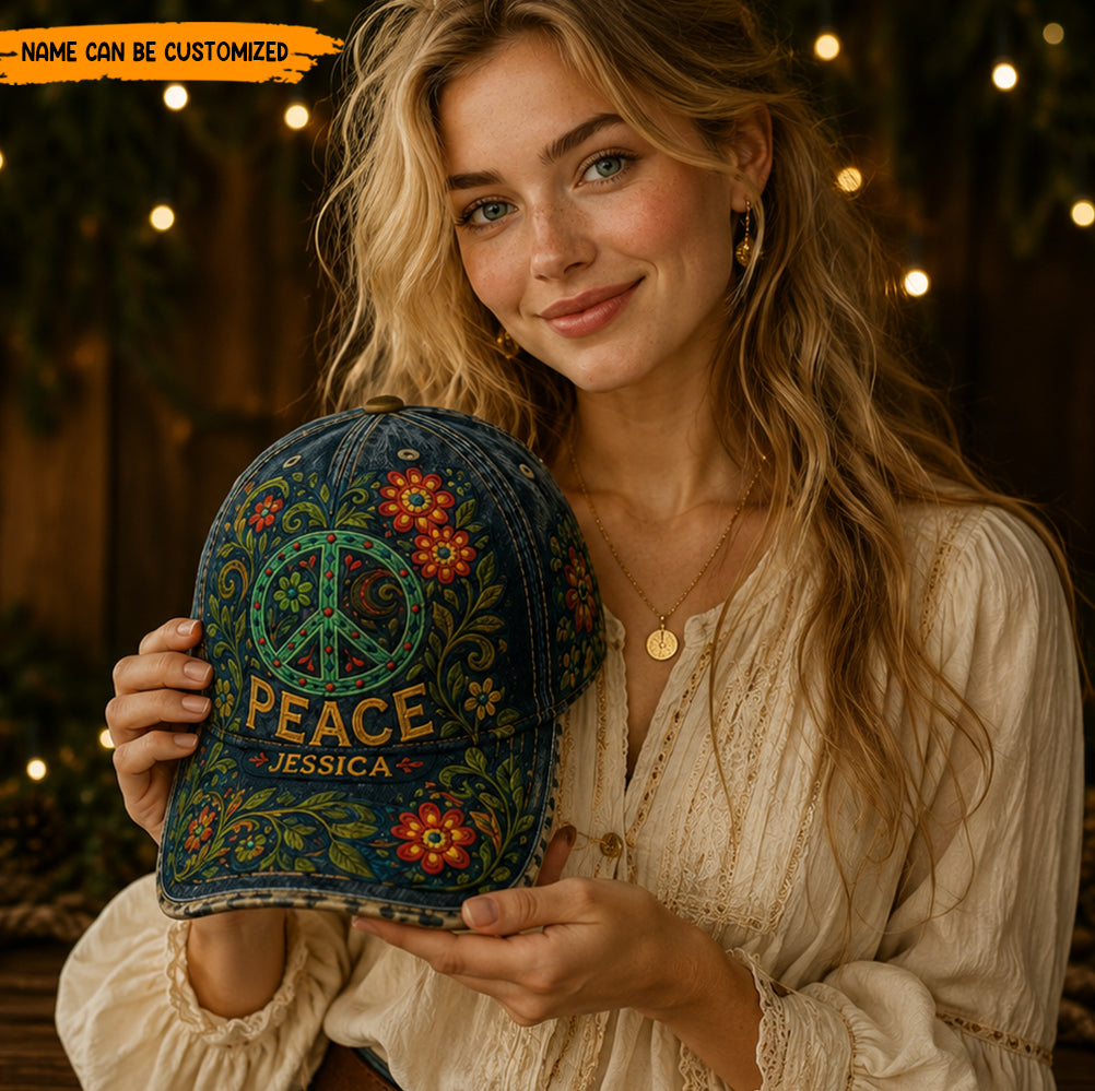 Peace, Love & Wildflowers - Personalized Hippie Classic Cap