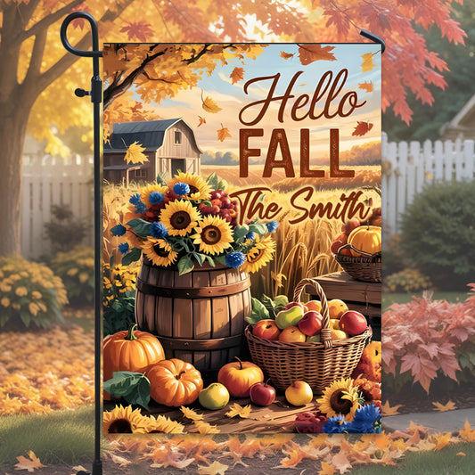 Hello Fall Autumnal Scene with Pumpkins - Perfect for Outdoor Decor, Garden Flag, House Flag