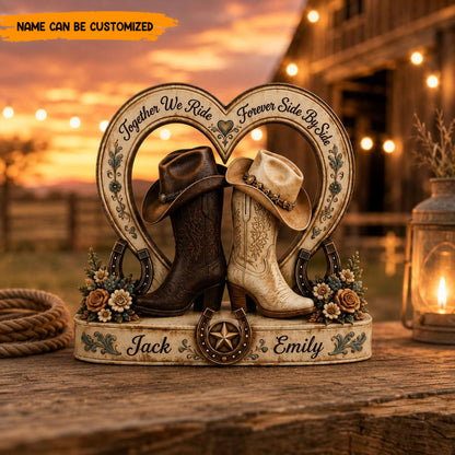 Personalized Cowboy Couple Wooden Block Sign – Anniversary & Wedding Gift for Western Couple