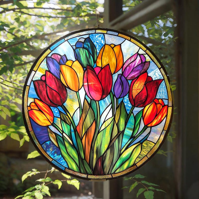 Colorful Tulips Acrylic Hanging – Vibrant Window Hanging Decoration