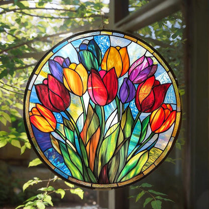 Colorful Tulips Acrylic Hanging – Vibrant Window Hanging Decoration