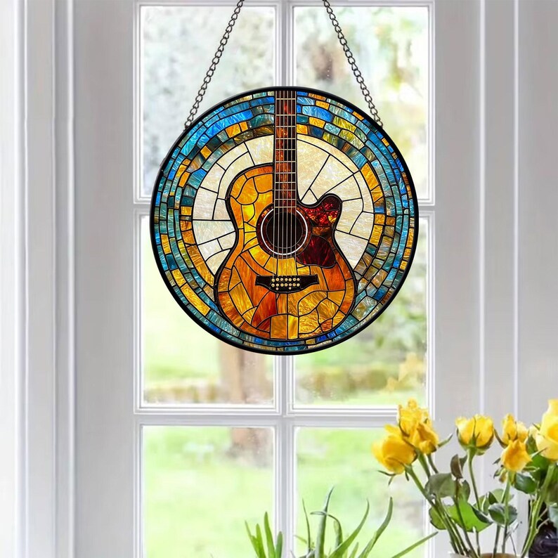 Guitar Faux Stained Glass Suncatcher