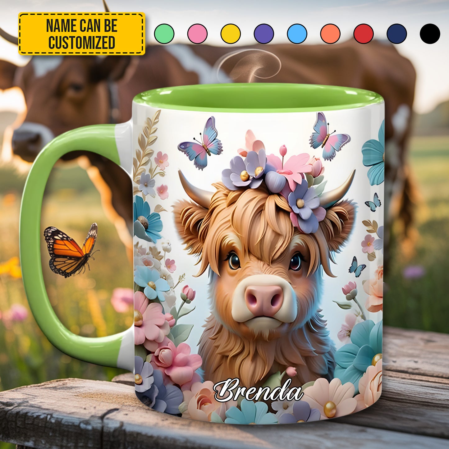 Highland Cow Flower - Personalized Accent Mug