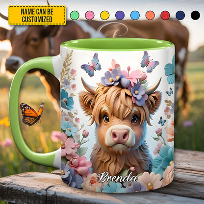 Highland Cow Flower - Personalized Accent Mug