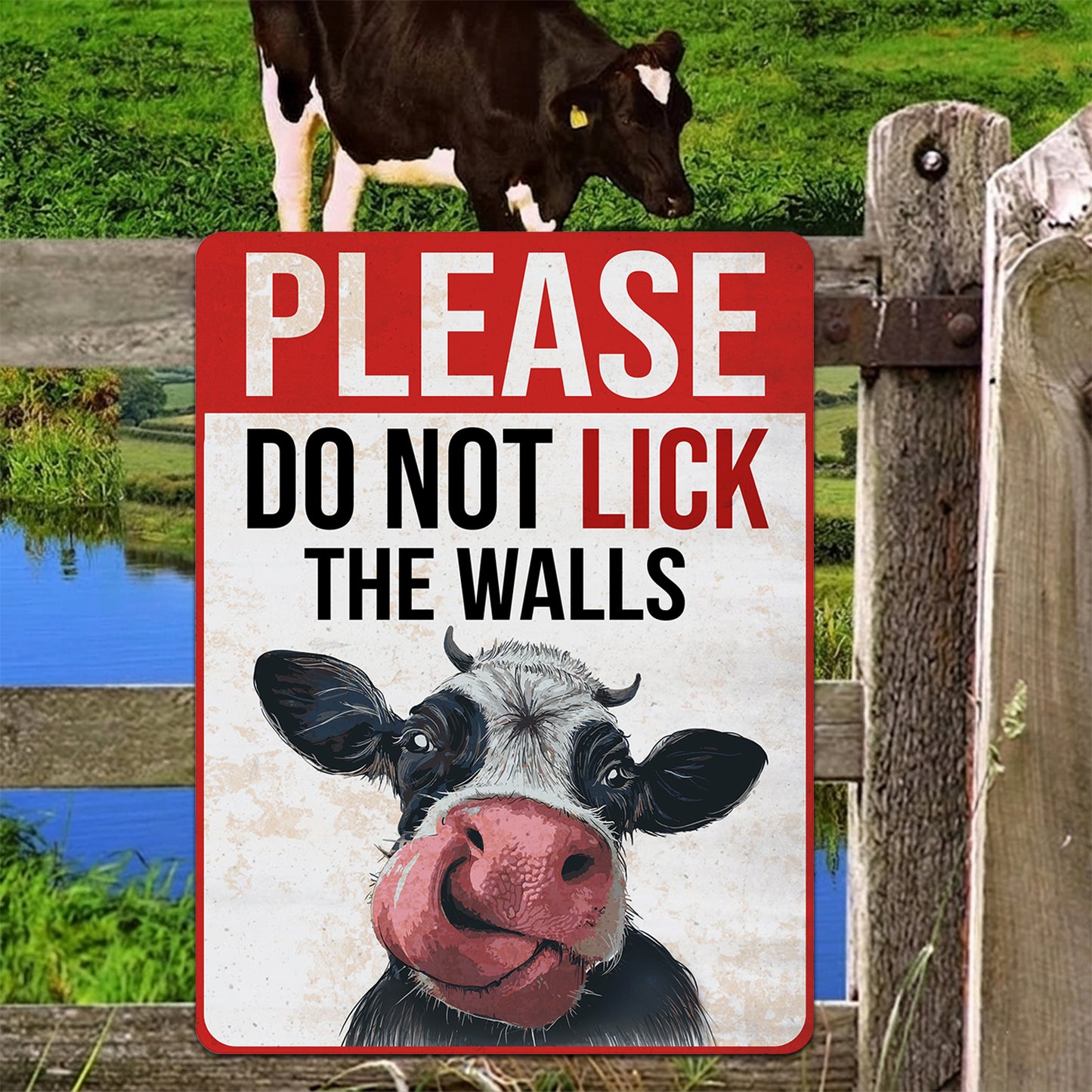 Please Do Not Lick The Walls Cow Metal Sign