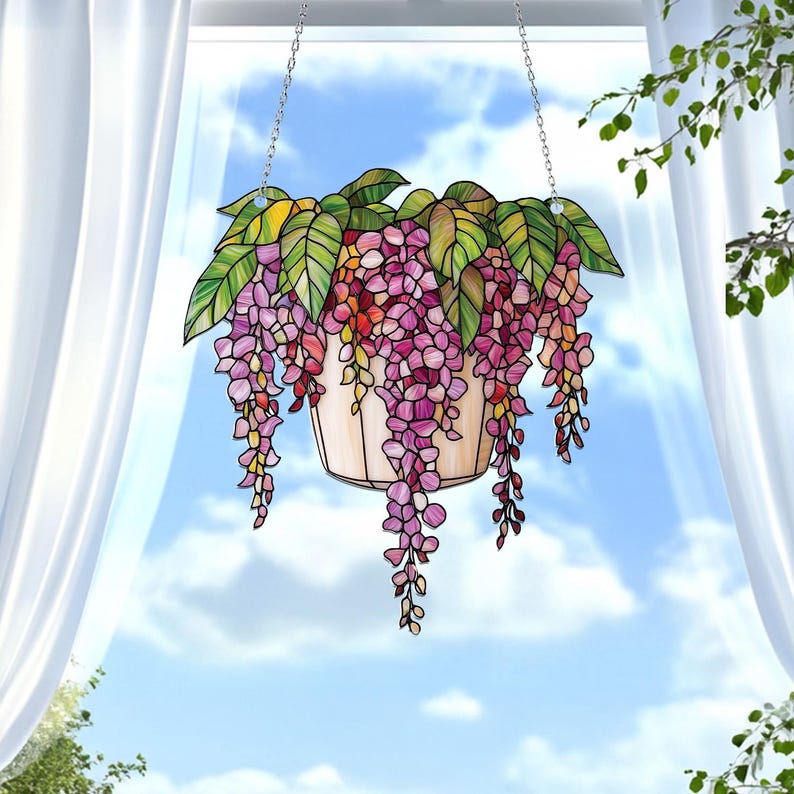 Wisteria Flower Basket Acrylic Window Hanging