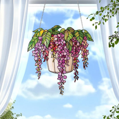 Wisteria Flower Basket Acrylic Window Hanging