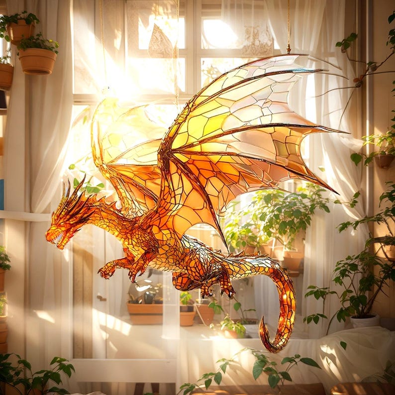 Fantasy Fire Dragon Acrylic Window Hanging