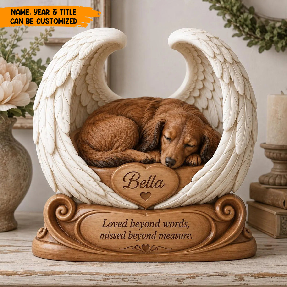 Personalized Pet Memorial Wooden Block, Custom Pet Photo Angel Wings Keepsake