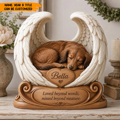 Personalized Pet Memorial Wooden Block, Custom Pet Photo Angel Wings Keepsake