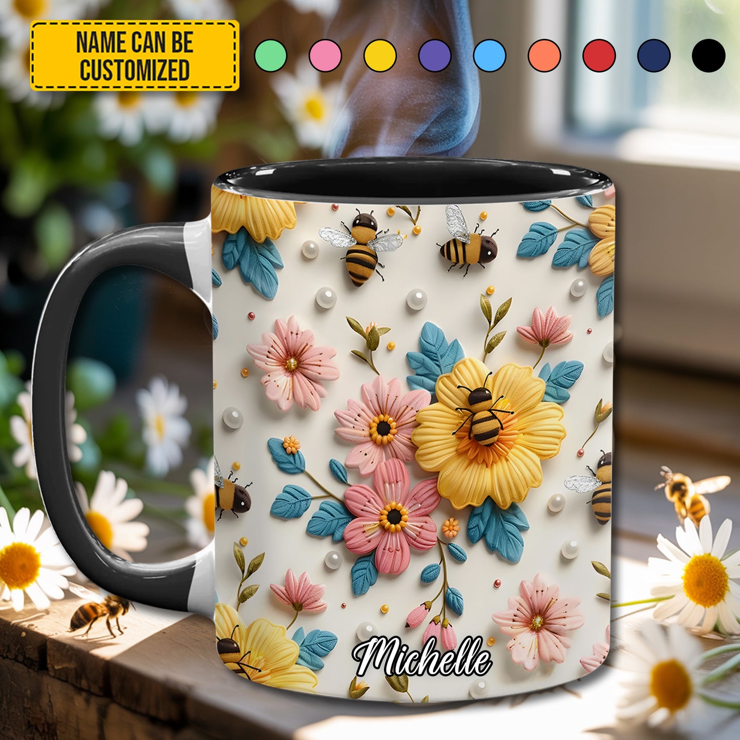 Personalized Bee & Bloom Accent Mug