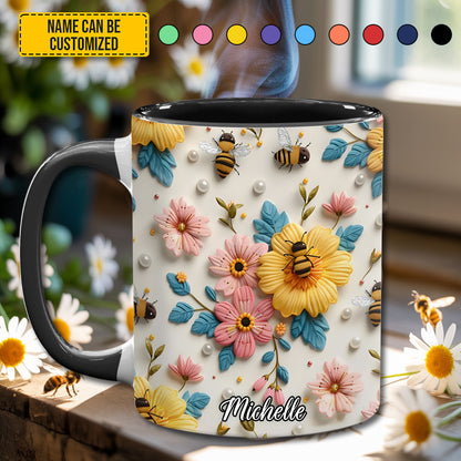 Personalized Bee & Bloom Accent Mug